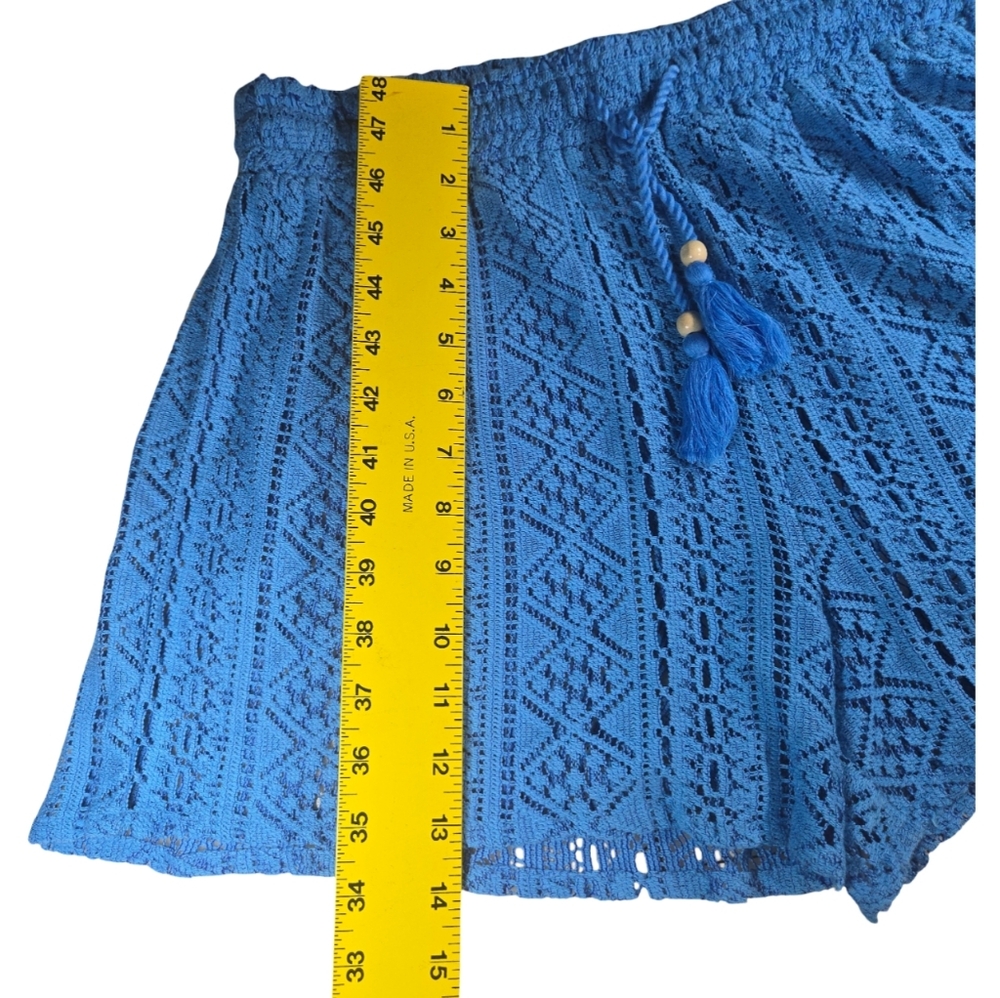 Japna High Waist Boho Crochet Blue Lace Shorts Swim Cover Size M - Picture 2 of 7